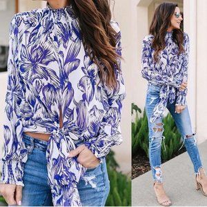 Olivaceous Blue & White Top